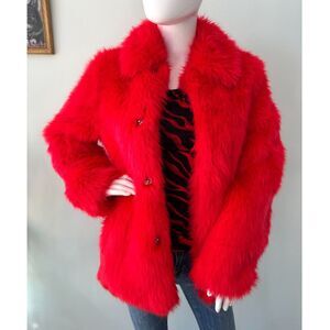 Fashion Nova Firecracker Red Faux Fur Jacket Furry Coat size XS